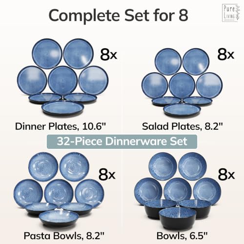 32 Piece Stoneware Dinnerware Set for 8 (Dark / Deep Blue / Set for 8 (32pcs))