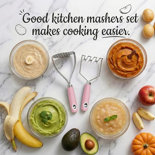 18 0 Stainless Steel Pink Potato Mashers (Large / Pink)