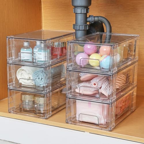 4 Pack Stackable Clear Drawer with Dividers (4Pack 4.4"H-with Dividers)