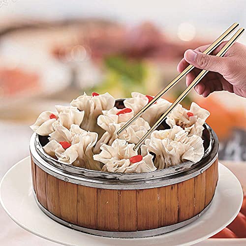 Metal Chopsticks Reusable Titanium Plated Stainless Steel Japanese Korean for Food & Cooking 9.5Inch Non (Gold)