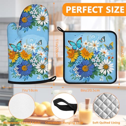 Sunflower Butterfly Oven Mitts and Pot Holders Sets 4Pcs (Sunflower Butterfly)