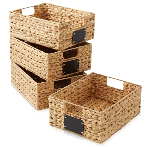 Set of 4 Water Hyacinth Pantry Baskets (Natural - Hyacinth / 10" x 13" x 5")