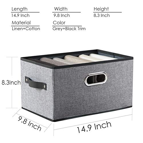 Large Foldable Storage Bins for Shelves [3 (Grey&black Trim / Large(3-Pack))