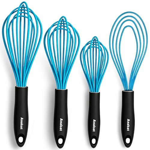Silicone Kitchen Whisk Set of 4 (9+11+12 &11 inch / 4 Pcs Blue)
