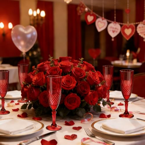 48 Pack Plastic Champagne Flutes (Dark Red)