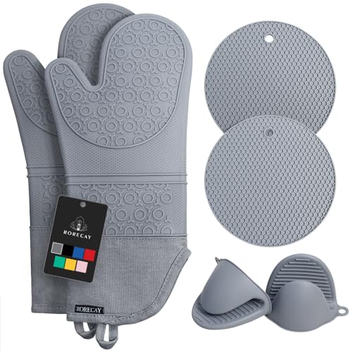 Silicone Oven Mitts and Pot Holders Sets (Gray)