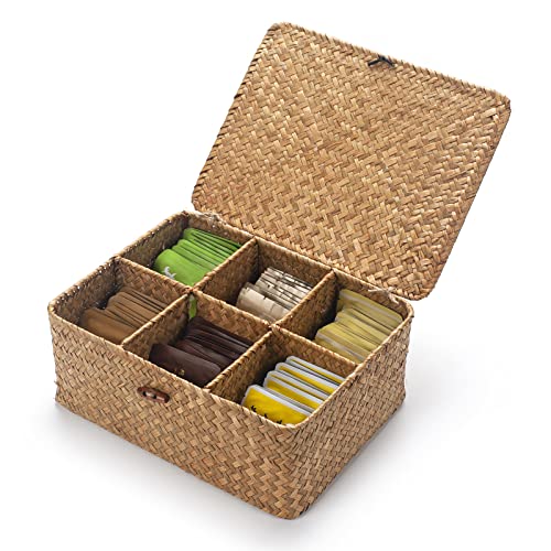 Tea Bag Sugar Packet Holder (10.2 x 7.9 x 3.9 inch / 6 Divided Basket)
