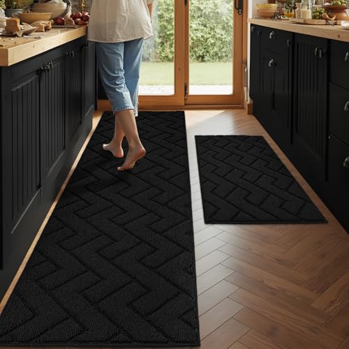 Kitchen Runner Rug (Black / 24"x71"+20"x32")