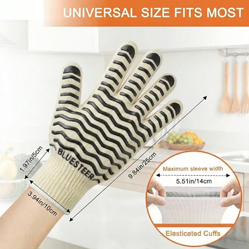 Oven Gloves 932°F Heat Resistant Oven Mitts with Fingers (White-black / One Size Fits Most)