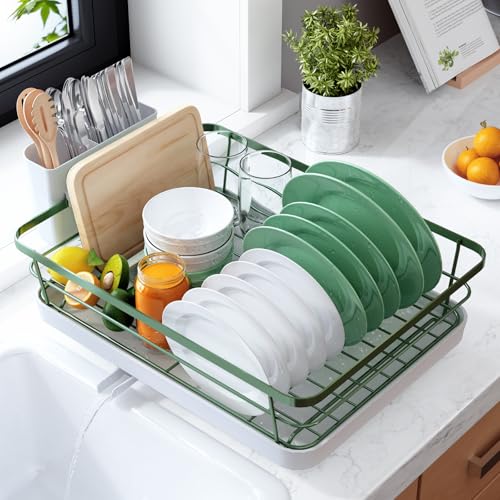 Dish Drying Rack for Kitchen Counter (Green / 12''W x 15.5''L - 1 Tier)