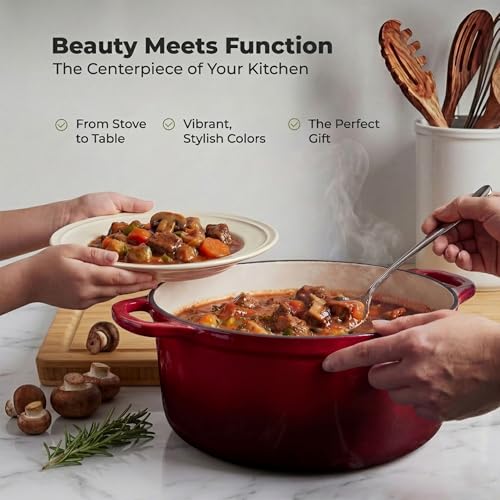 6.4QT Enameled Cast Iron Dutch Oven Pot with Lid (Garnet / 6.4 Quart)