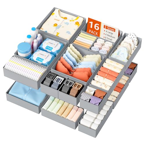 Drawer Organizer Clothes (Gray / 16 Pack)