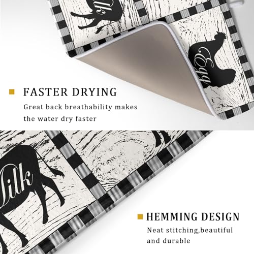 Farmhouse Animal Dish Drying Mat Buffalo Plaid Drainer Rack Mats Fast Dry Absorbent Kitchen Countertop Protector Dishes Pad 18x24 Inch (farmhouse animal / 18" x 24")