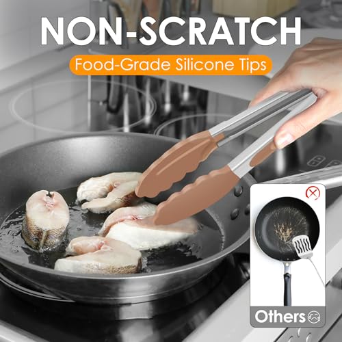 Silicone Kitchen Tongs for Cooking (Neutral Color)
