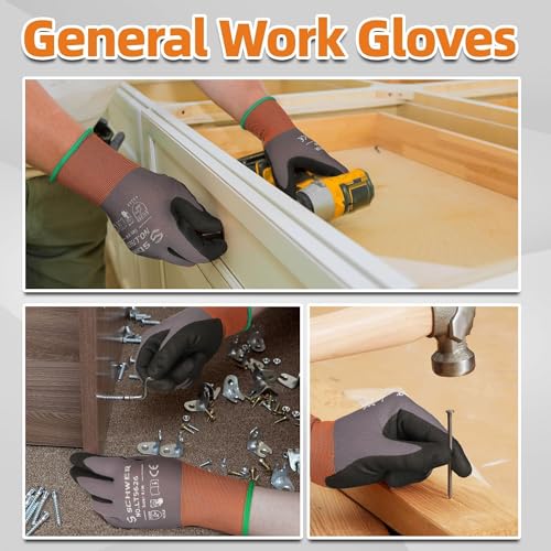 3 Pairs Work Gloves Sandy Nitrile Coated (Medium / Grey)