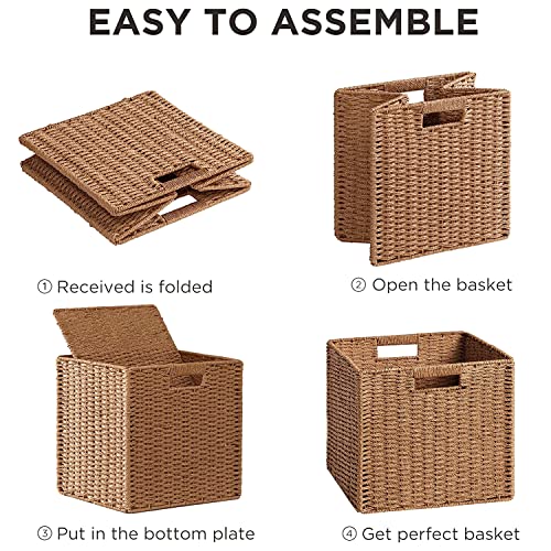 3 Pack Wicker Basket (Cube-3pack 11"×11"×10.5" / Caramel)