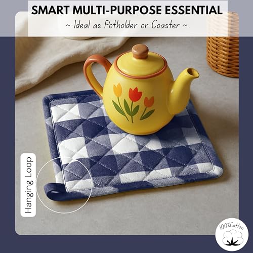 Buffalo Plaid Check Oven Mitts and Pot Holders Set of 4 (Buffalo, Navy Blue)