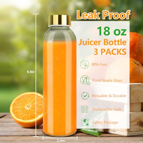 18 oz Clear Glass Water Bottles with Gold Lids