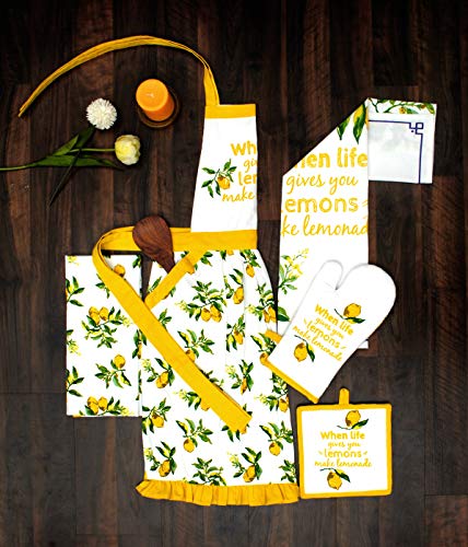Oven Mitts Set of 1 Quilted Liner with Hanging Loop Non Slip (7x13 inches / Citrus Splash)