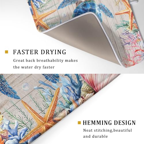 Sea Turtle Dish Drying Mat 18x24 inch Tropical Ocean Fast Dry Absorbent Microfiber Dishes Drainer Rack Pad for Countertop Bar Table Decor (Marine Turtle / 18" x 24")
