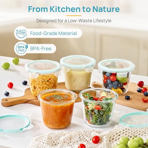 5 Pack 3 Cup Glass Soup Container Set with Airtight Lids (Green / 24oz-Round)