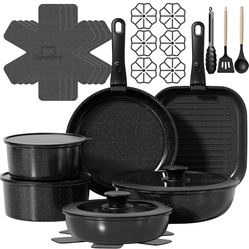 26 Pcs Pots and Pans Set Non Stick (Black / 26Pcs)