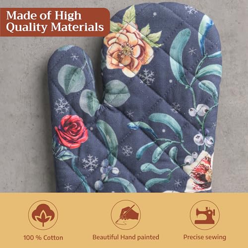 Maison d'Hermine Oven Gloves 100% Cotton Oven Mitt (086 - Christmas Joy / 7.5" x 13" (Oven Mitt))