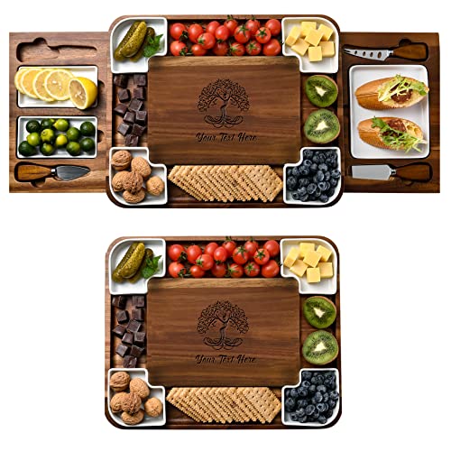 Personalized Charcuterie Board & Cheese Platter Set Large Acacia Wood with Custom Engraving (Expandable with Engraving 16"x 13")