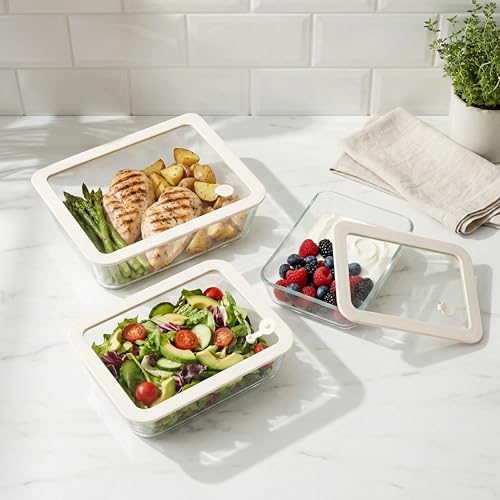 Glass Food Container Set with Silicone Glass Lid (White Sand-RT)