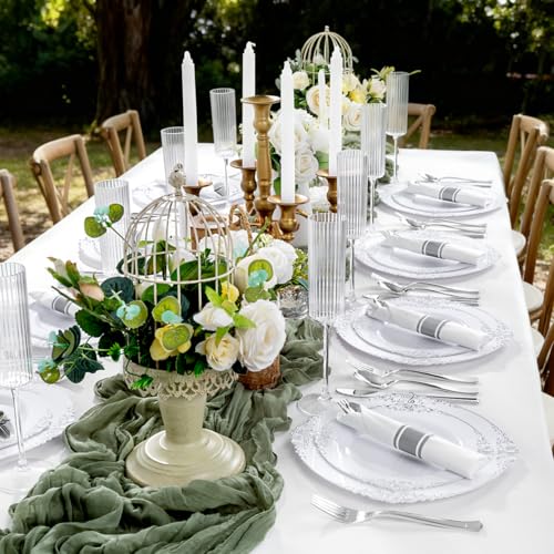 400PCS Pre Rolled Silver Plastic Silverware Sets (Silver - Classic)