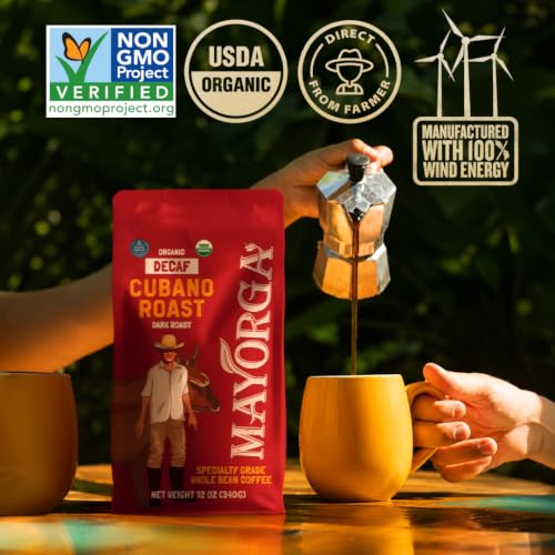 Decaf Dark Roast 12oz Bag Cafe Swiss Water Decaffeinated Cubano Roast 100% Arabica Whole Coffee Beans (12 Ounce (Pack of 1))