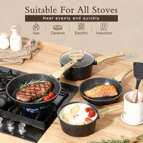 Ceramic Pots and Pans Set Non Stick (Dark Gray / 17 Pieces)
