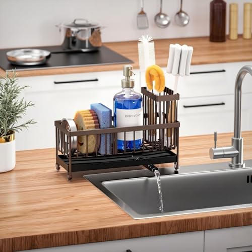 Brown Sponge Holder for Kitchen Sink (Brown - 9.25″)