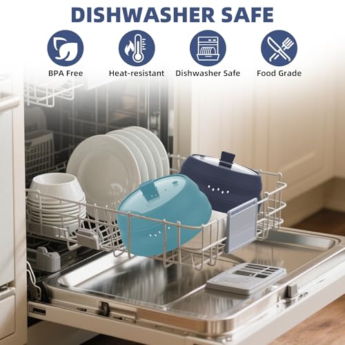 Tall Microwave Splatter Cover Glass Cover Guard Lid 5.8 inch Height with Collapsible Silicone for Food Pot Plate 10.8 inch Dark Blue (Taller style DARK BLUE / 10.8 inch)