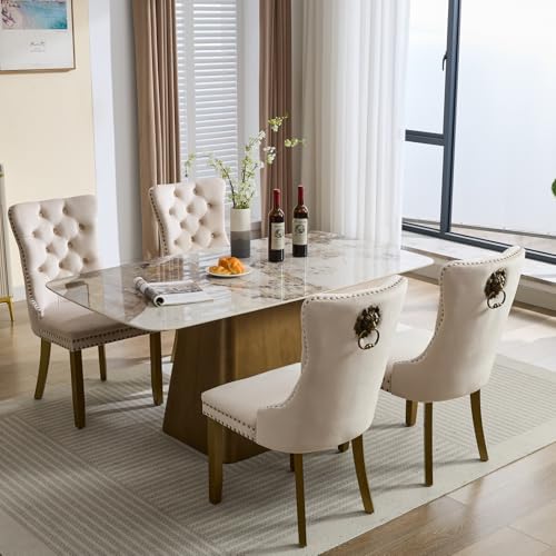 Beige Velvet Dining Chairs Set of 6 (Neutral Beige)