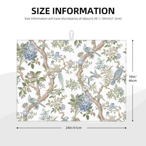 Floral Bidrs Dish Drying Mat 18x24 for Kitchen Counter (24" x 18")