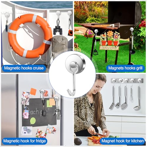 Magnetic Hooks Magnet Hook for Cruise Cabins Fridge 80LBS 6Pack (Silver / 0.98in)