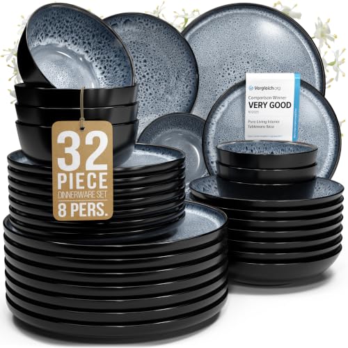 32 Piece Stoneware Dinnerware Set for 8 (Dark / Smoke Blue / Set for 8 (32pcs))