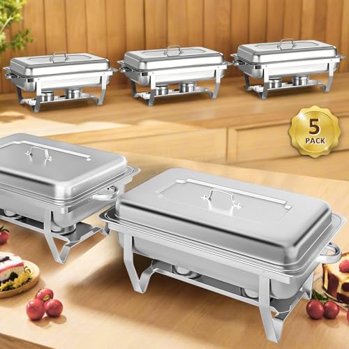 8 Qt 5 Pack Full Size Chafing Dishes Buffet Set (5 Pack - 1/1 Pan)