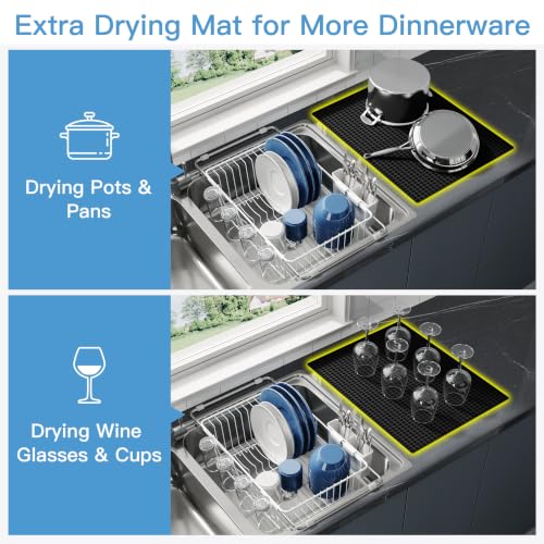 White Dish Drying Rack in Sink with Mat (White / For 12"-30"w Sink, with Mat)