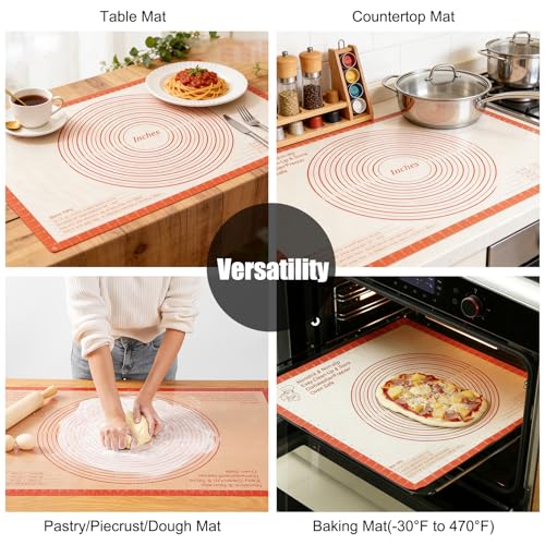 Silicone Pastry Mat 36x24 Inch Nonstick Baking Mats Extra Large Counter Mat for Dough Rolling (Orange / 36"L x 24"W)
