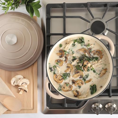 Addlestone 7 Qt Enameled Cast Iron Dutch Oven Pot with Lid (7-Quart / Gradient Taupe)