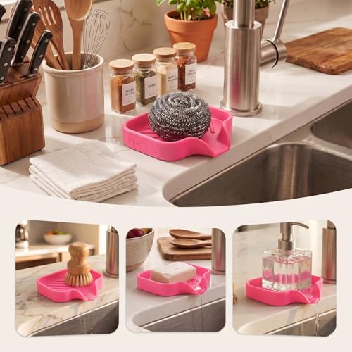Silicone Soap Dish with Drain Spout (Rose / S(4.9"×3.2"))