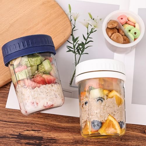6 Pack Overnight Oats Containers with Lids and Spoons (6 Pack Oats Jar)