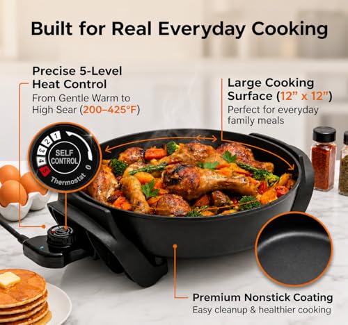 Round Electric Skillet with Lid (Round)
