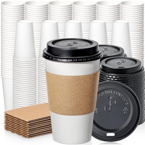 500 Pack 16 oz Disposable Coffee Cups with Lids (16 oz)