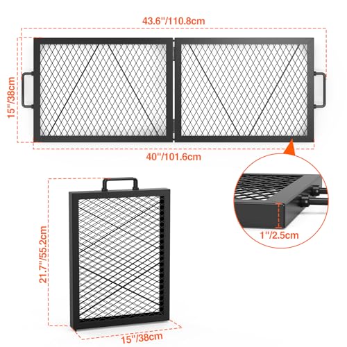 Foldable Rectangular Heavy‑Duty Steel Fire Pit Cooking Grate (40 inch)