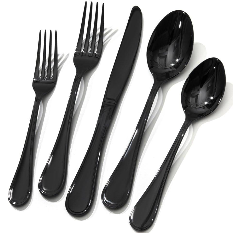 18 10 Stainless Steel Silverware Set for 12 (Black / 60-Piece)