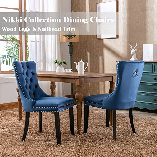 Blue Velvet Dining Chairs Set of 2 (Blue)