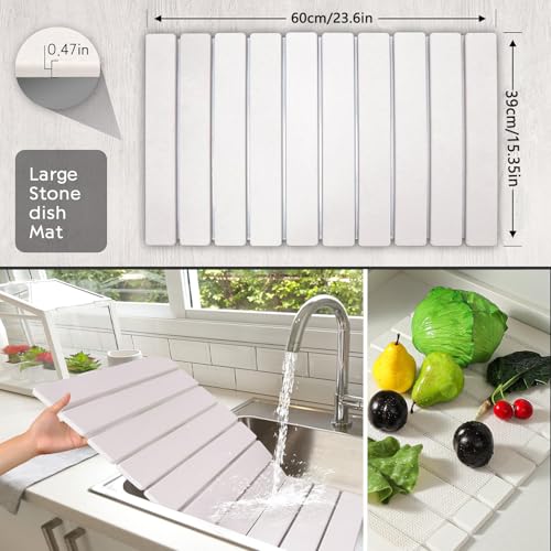 Stone Drying Mat for Kitchen Counter (White B / 23.6" x 15.4")